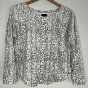 NEW Tahari Grey White Snakeskin Print Velour Sweatshirt Small Stretchy Y2K